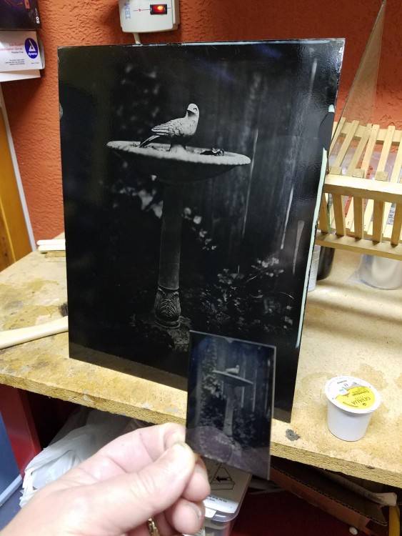 Varnished and backed ambrotype (with a ninth-plate test shot that had better exposure--sunlight changed between setups!).