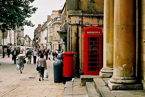 Town Hall steps - Victorian post box and 1950's telephone box.