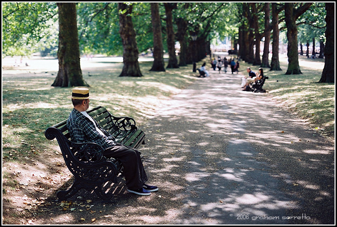 This is taken in Green Park, so named because flowers were forbidden to be grown there by Charles II, who declared it a Royal Park in the 17th century. He had seen a rival suitor to his future wife pick flowers for the lady there, and so he eliminated the source of the flowers. It was a popular location for duels to take place, and I love it's tranquility and peace.<br />*<br />*